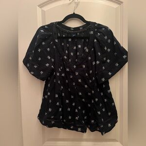 Old Navy Navy Blue and White Floral Blouse